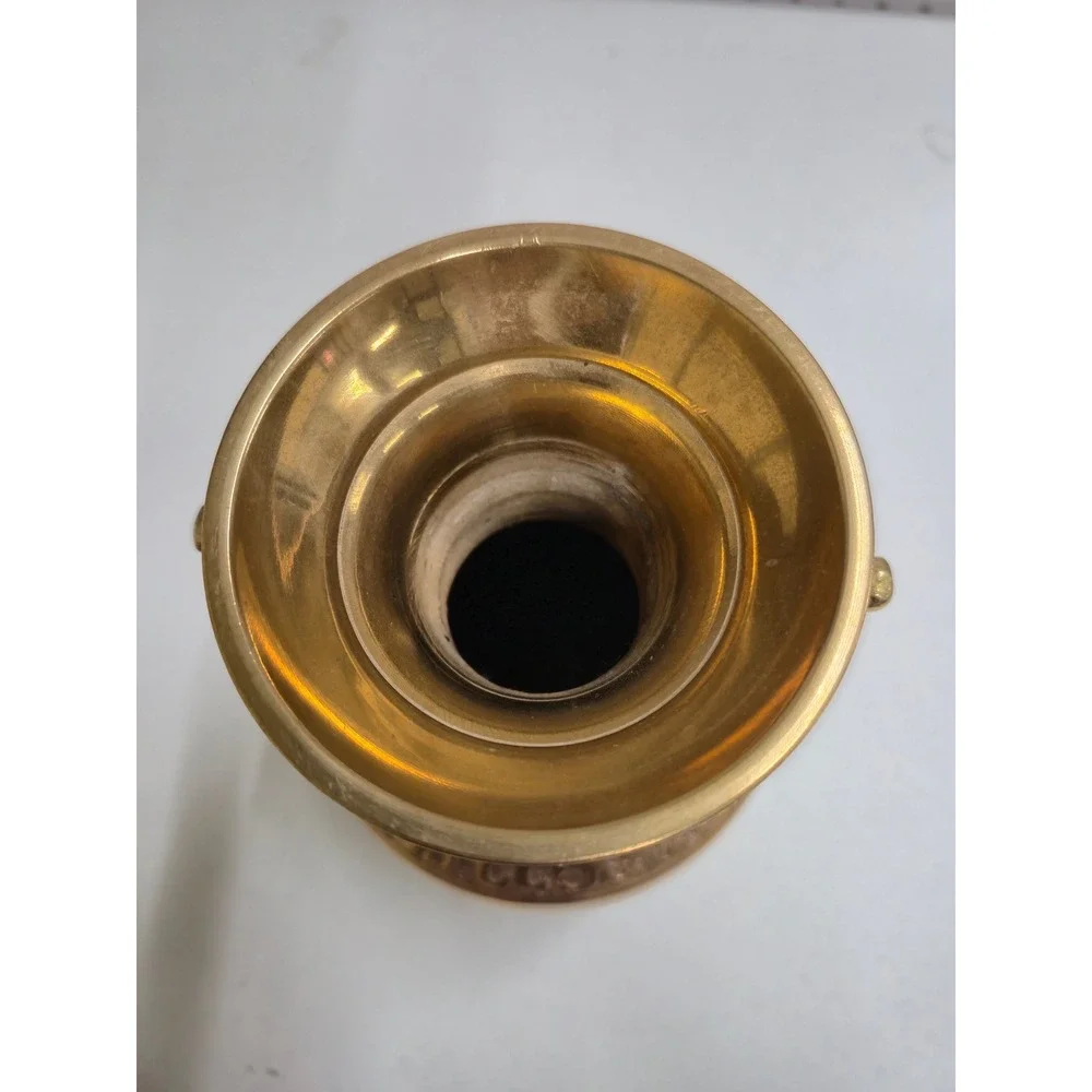 Vintage Brass Dragon Handle Etched Vase Chinoiserie Gold Decor 9.75in